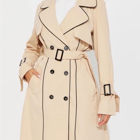 Fashion Nova Jackets & Blazers - Fashion Nova Beige Trench Coat with Black Piping
